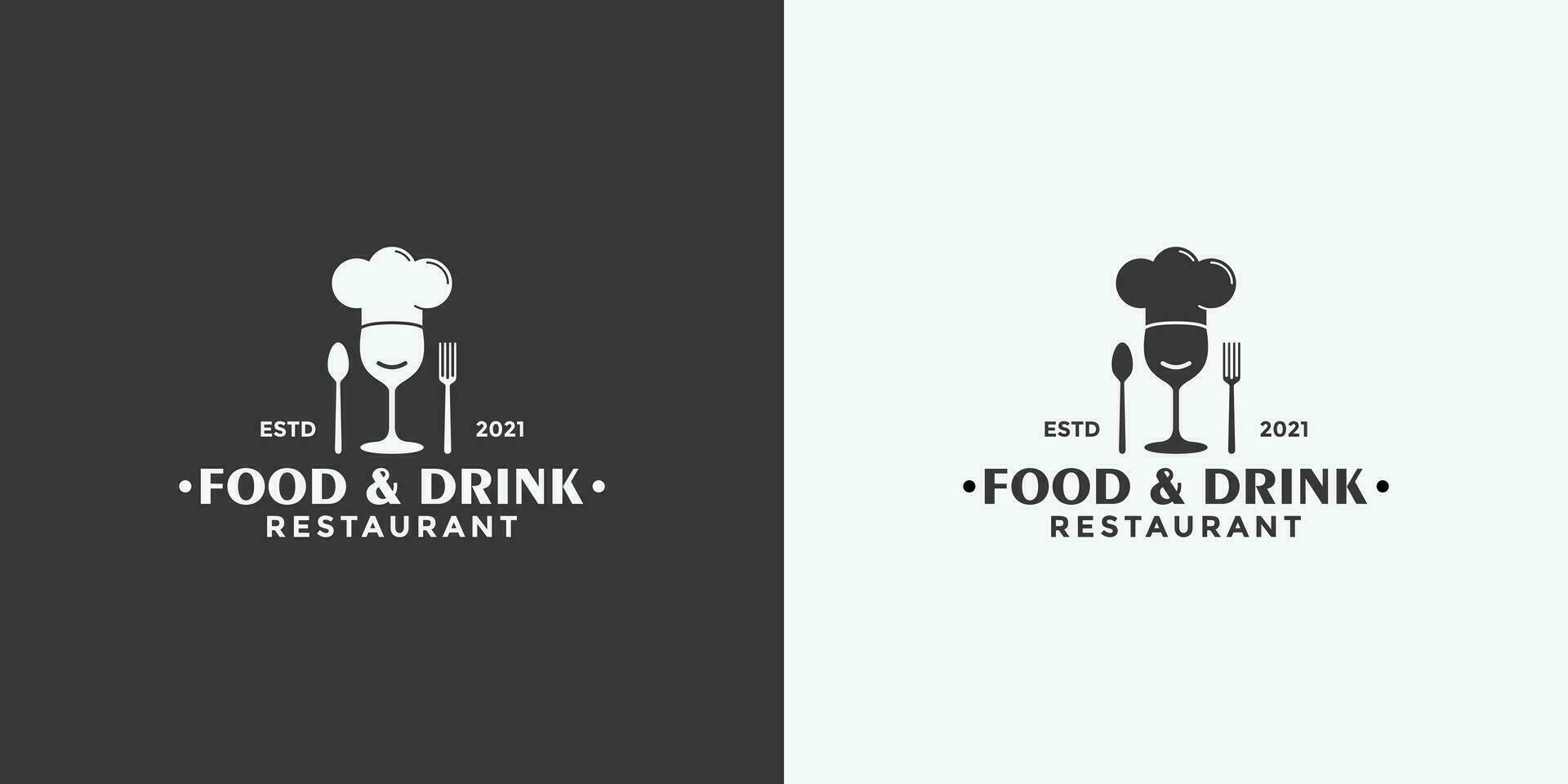 gemakkelijk voedsel en drinken wijnoogst stijl logo ontwerp voor uw restaurant vector