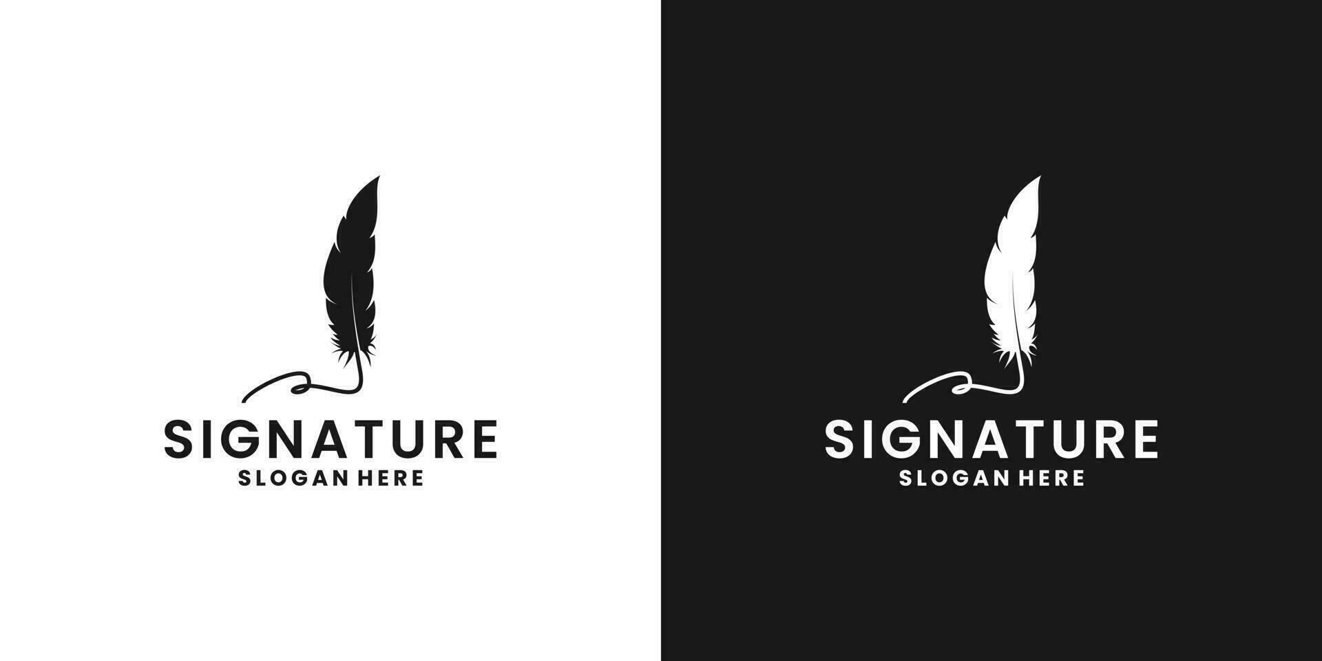 handtekening veer pen logo ontwerp met silhouet vector