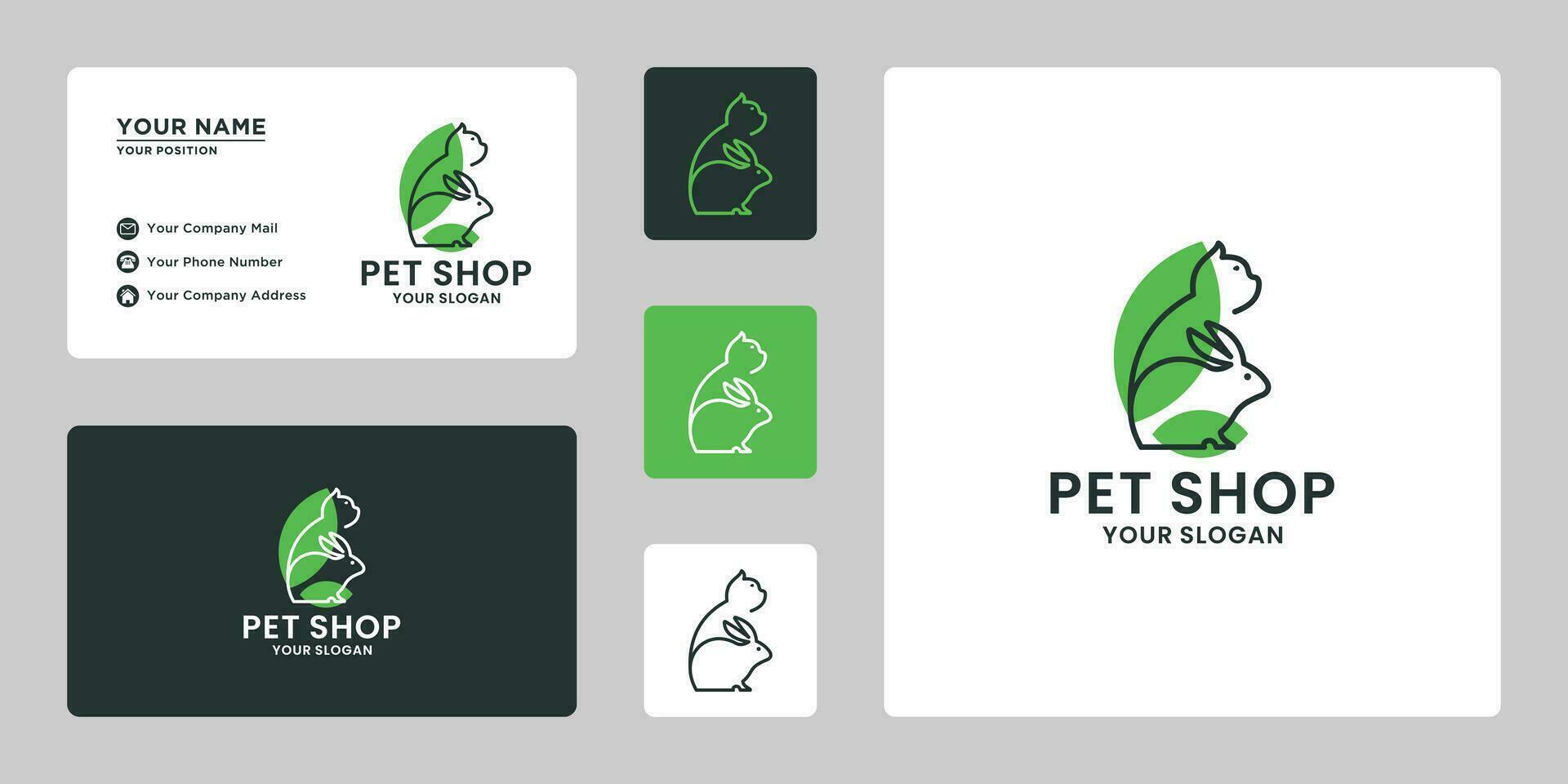 huisdier winkel, huisdier zorg logo ontwerp combineren met blad schaduw vector