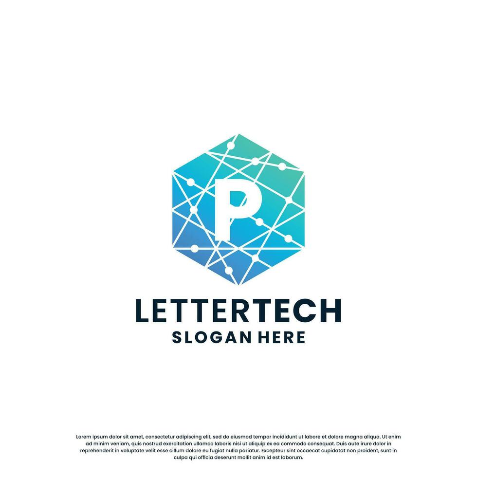 modern brief p technologie logo ontwerp met helling kleur vector