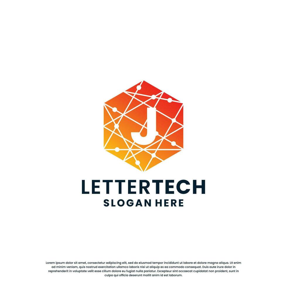 modern brief j technologie logo ontwerp met helling kleur vector