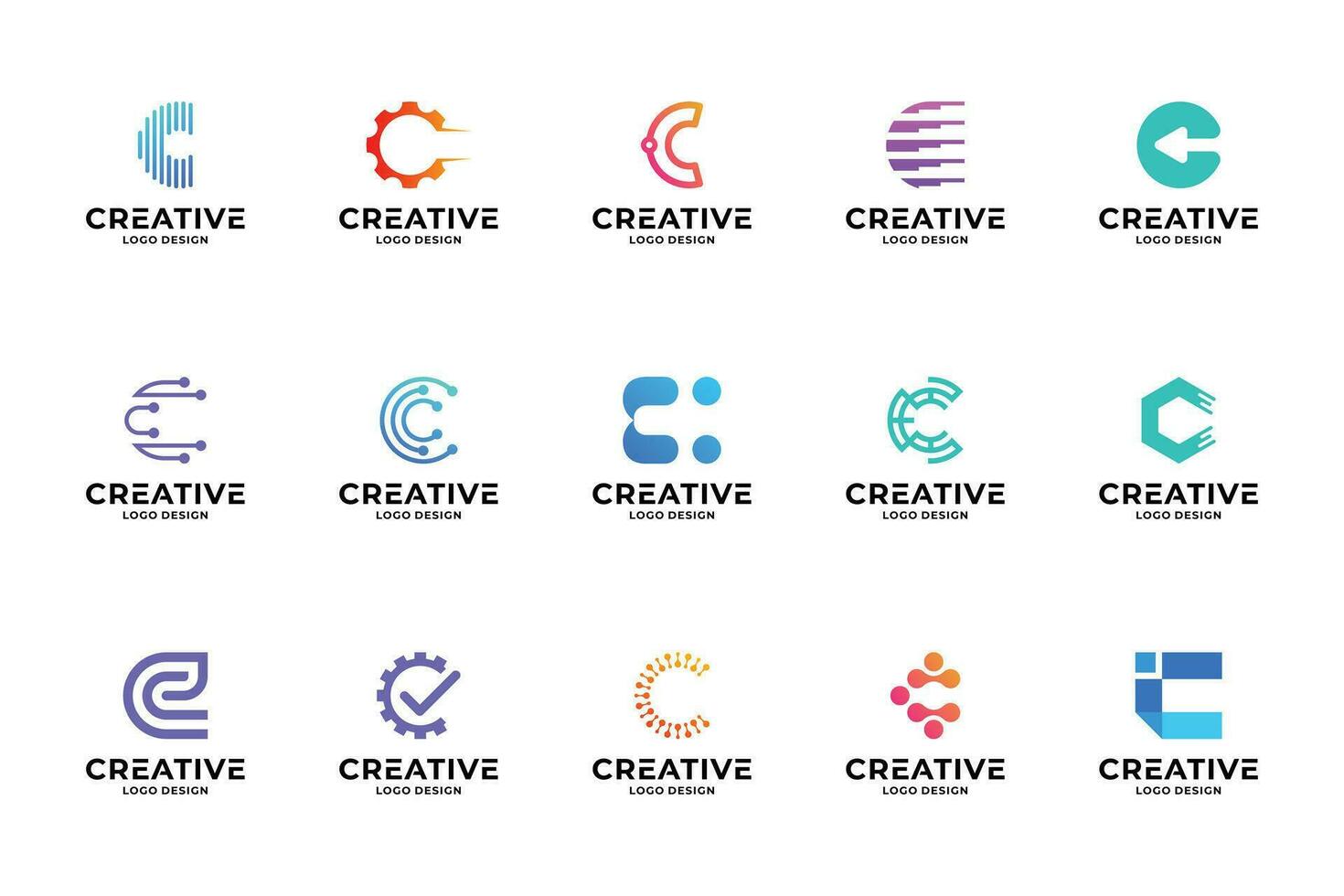 reeks van eerste brief c logo ontwerp inspiratie. creatief brief c logotype collecties. vector