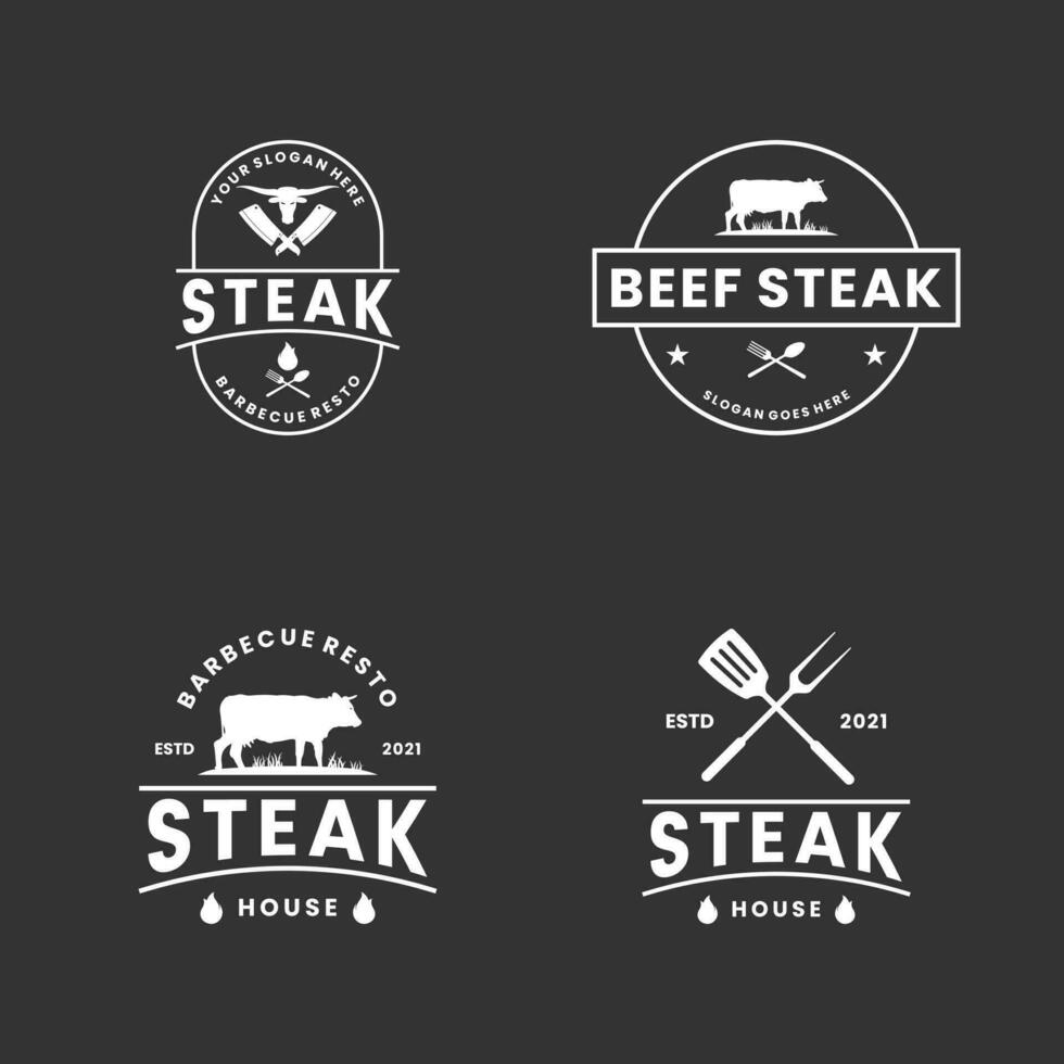 reeks van rundvlees steak logo ontwerp wijnoogst verzameling vector