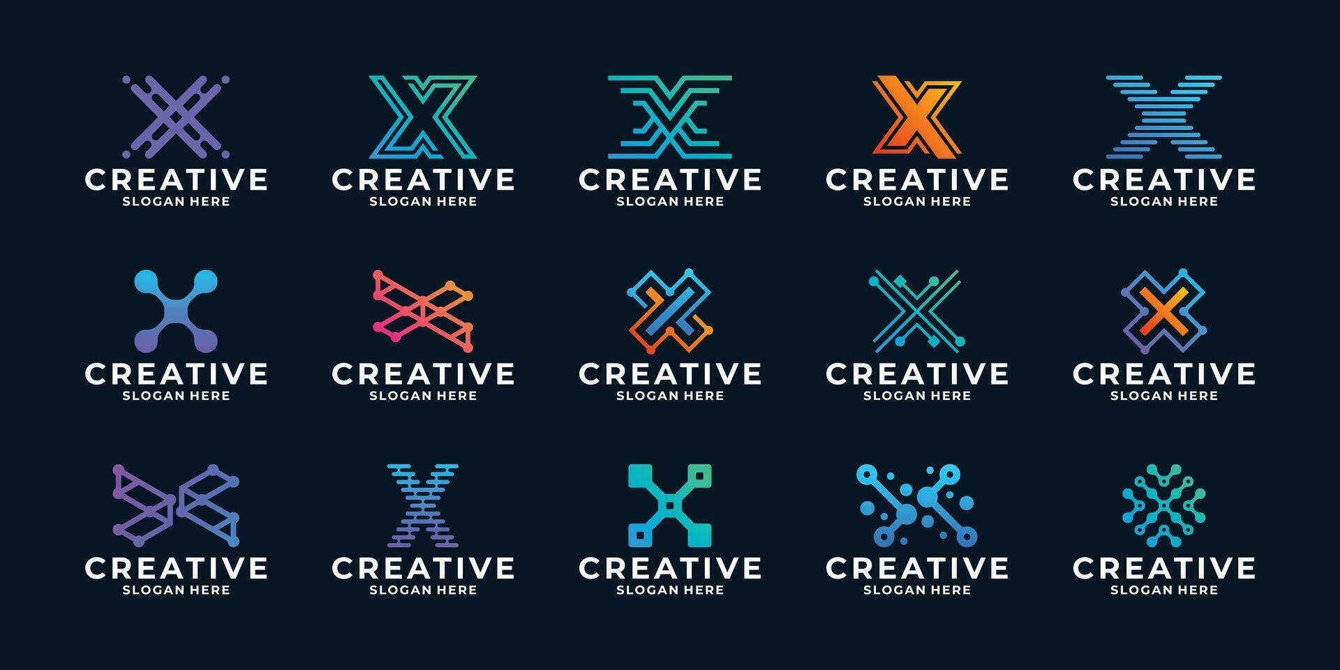 verzameling van brief X logo ontwerp met punt concept voor digitaal technologie. vector