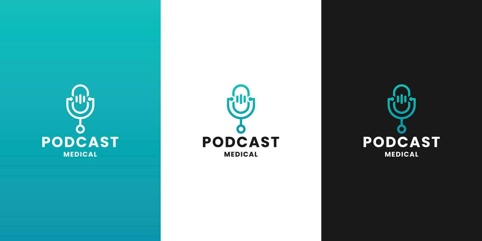 podcast medisch, genezing discussie logo ontwerp sjabloon vector