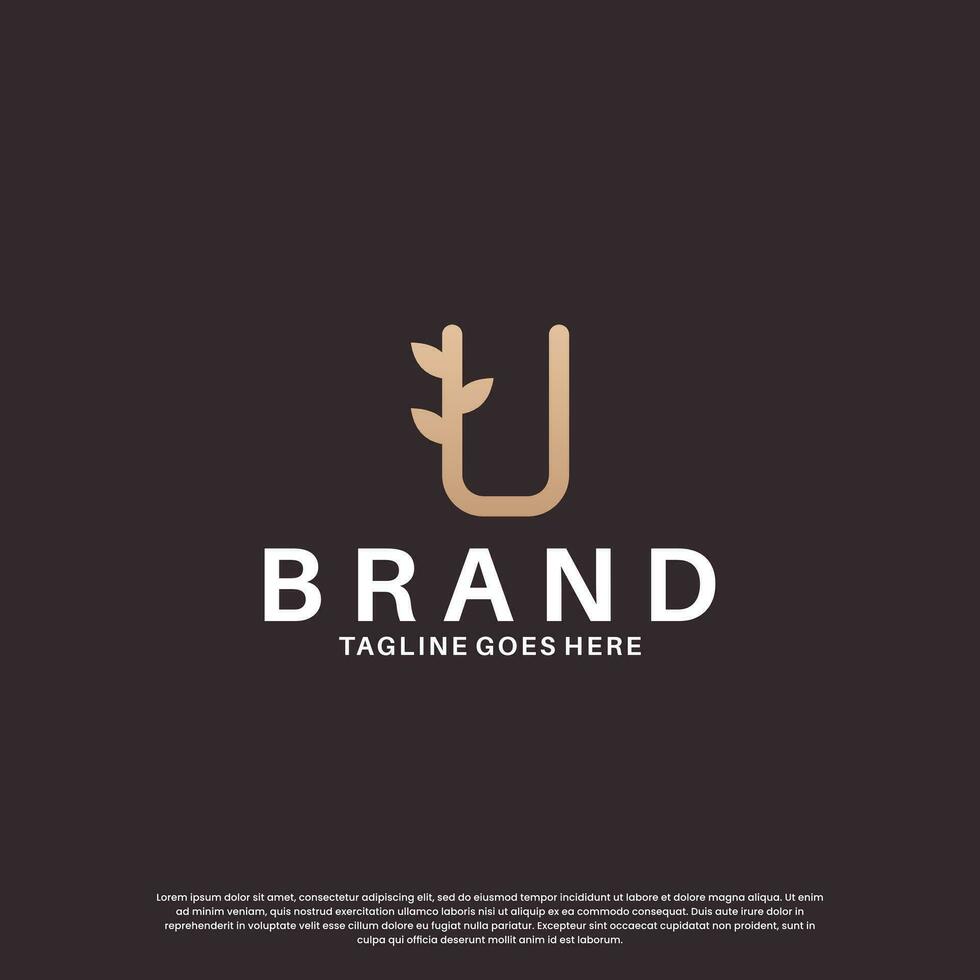 schoonheid brief u logo ontwerp combineren met blad vector