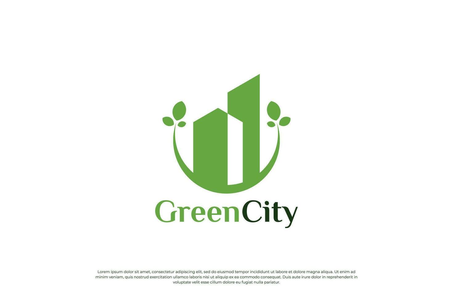 groen stad logo ontwerp. eco stad logo sjabloon. symbool icoon voor residentieel, appartement en stad. vector