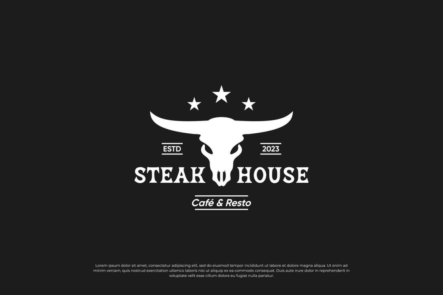 steak huis, vlees op te slaan logo ontwerp met wijnoogst stijl. vector