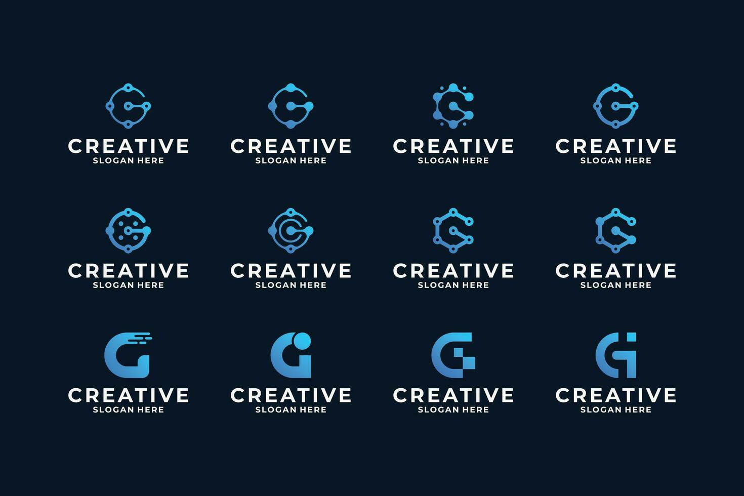 reeks van brief g logo ontwerp met punt, verbinding, digitaal concept. vector