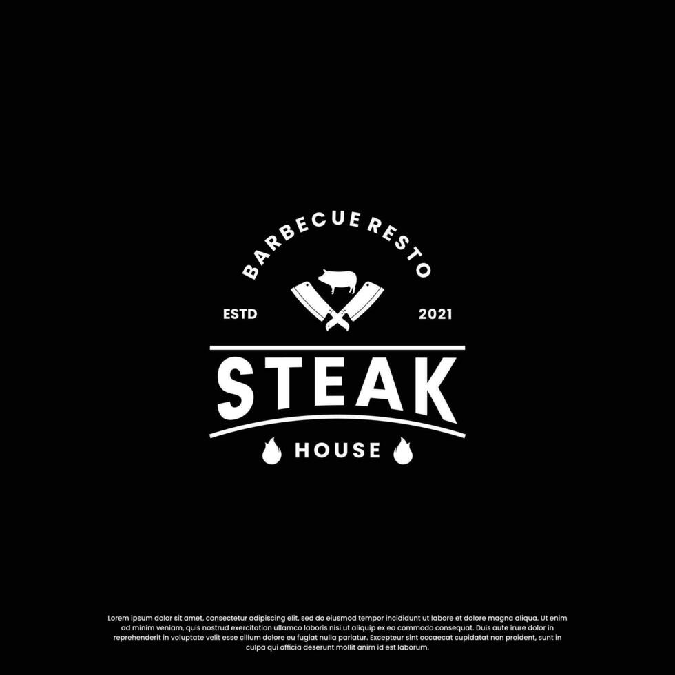 steak huis, rundvlees steak logo ontwerp wijnoogst voor restaurant bedrijf vector