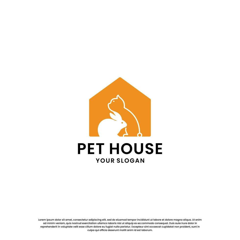 huisdier huis, huisdier op te slaan logo ontwerp verzameling. konijn en kat combinatie in de huis vector