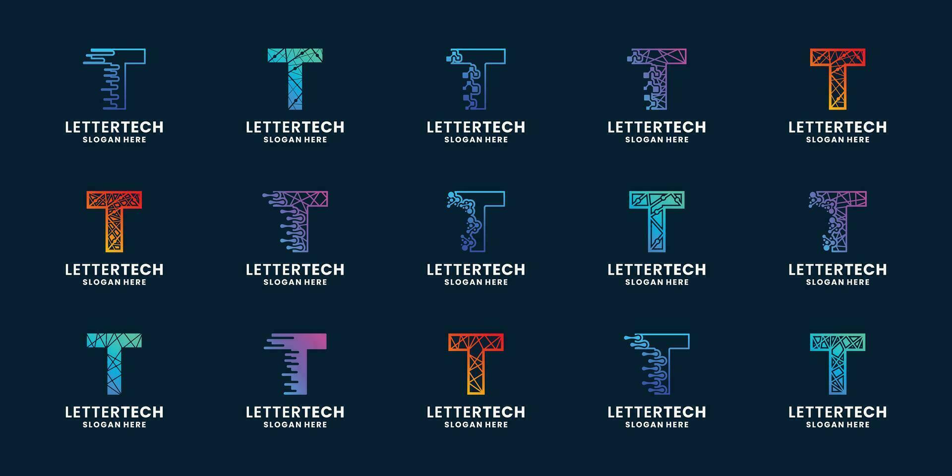 reeks van modern brief t technologie logo ontwerp inspiratie met helling kleur vector