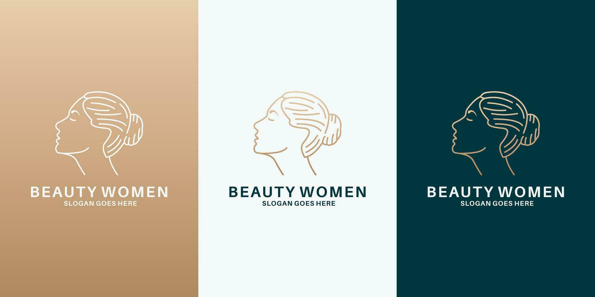 schoonheid Dames gezicht en kapsel logo ontwerp voor salon, kunstmatig, spa, vector