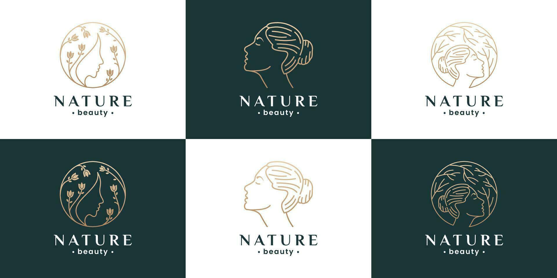 schoonheid vrouw haar- salon behandeling en spa logo ontwerp verzameling. vector