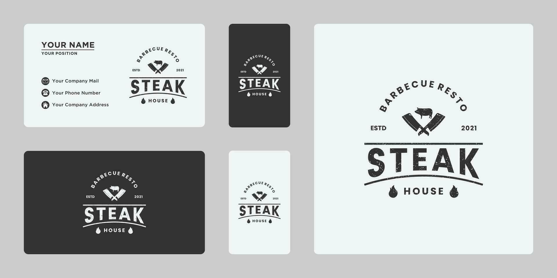 steak, barbecue logo ontwerp wijnoogst voor restaurant. vector