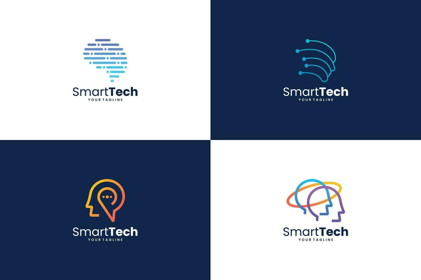 reeks van digitaal menselijk hoofd verbinding logo ontwerp inspiratie voor kunstmatig intelligentie. vector