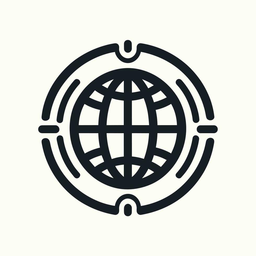 Internationale systeem monochroom lijn logo. ethisch ai bedrijf waarde. wereldbol gemakkelijk icoon. ontwerp element. gemaakt met kunstmatig intelligentie. ai kunst voor zakelijke branding, website vector