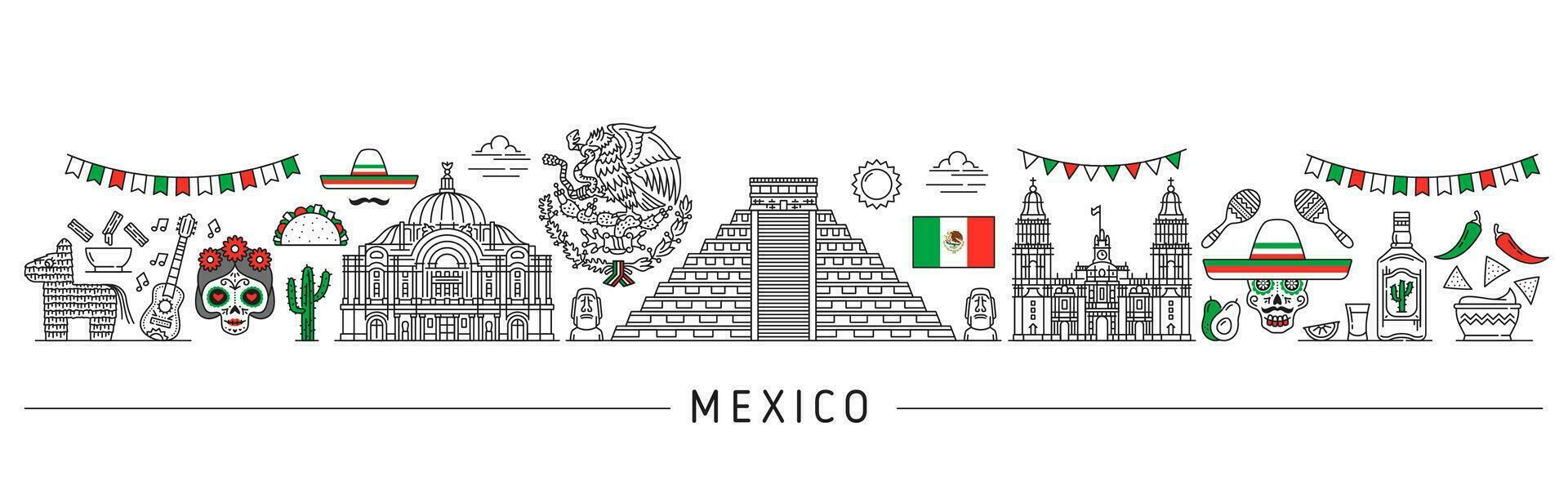 Mexico silhouet. Mexicaans reizen oriëntatiepunten vector