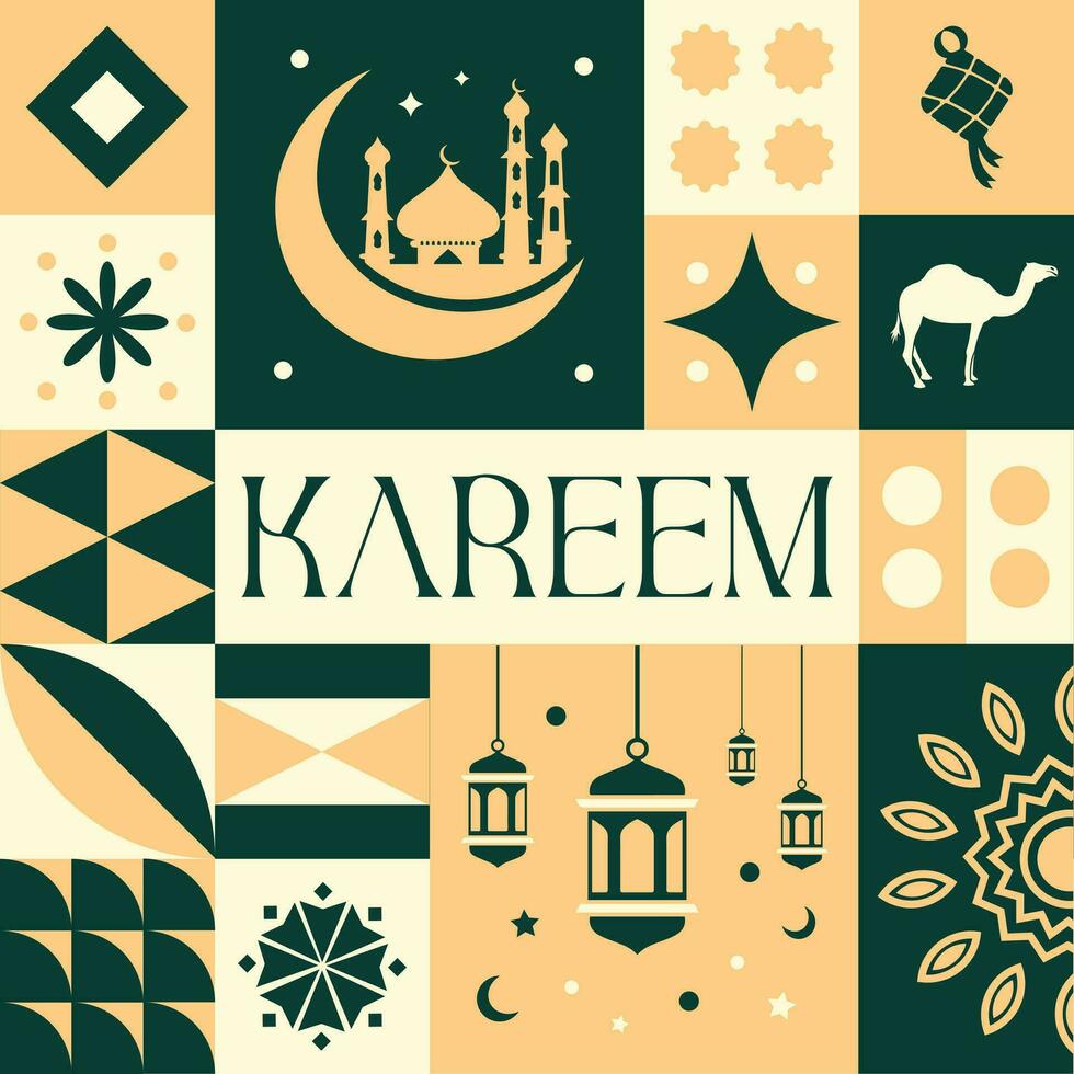 eid mubarak Islamitisch naadloos patroon in Scandinavisch stijl ansichtkaart met retro schoon concept ontwerp vector