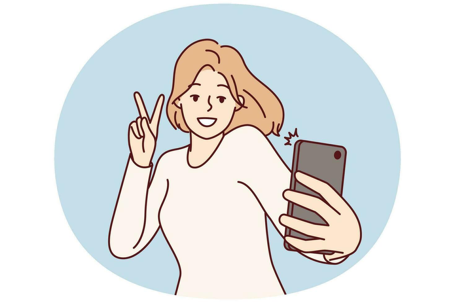 gelukkig vrouw nemen selfie Aan telefoon naar post foto's Aan eigen bladzijde in sociaal netwerk. vector beeld