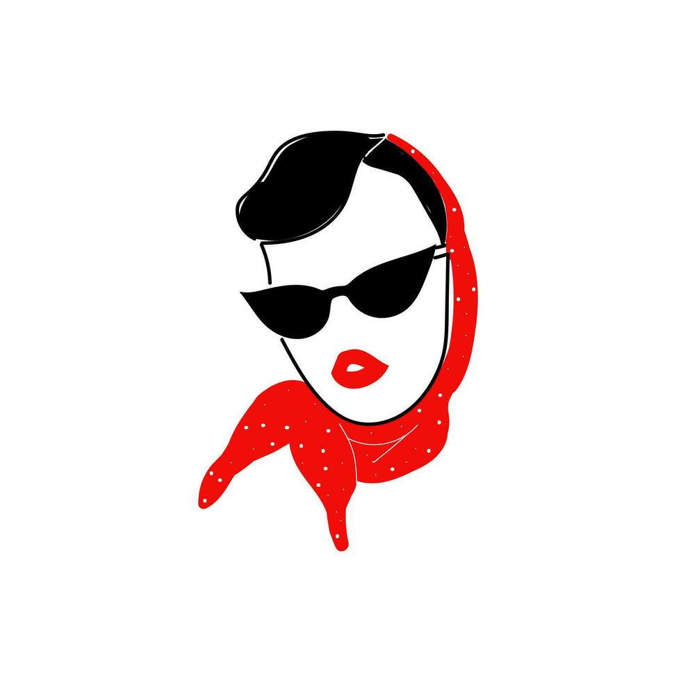 een vrouw met zonnebril en rood sjaal vector