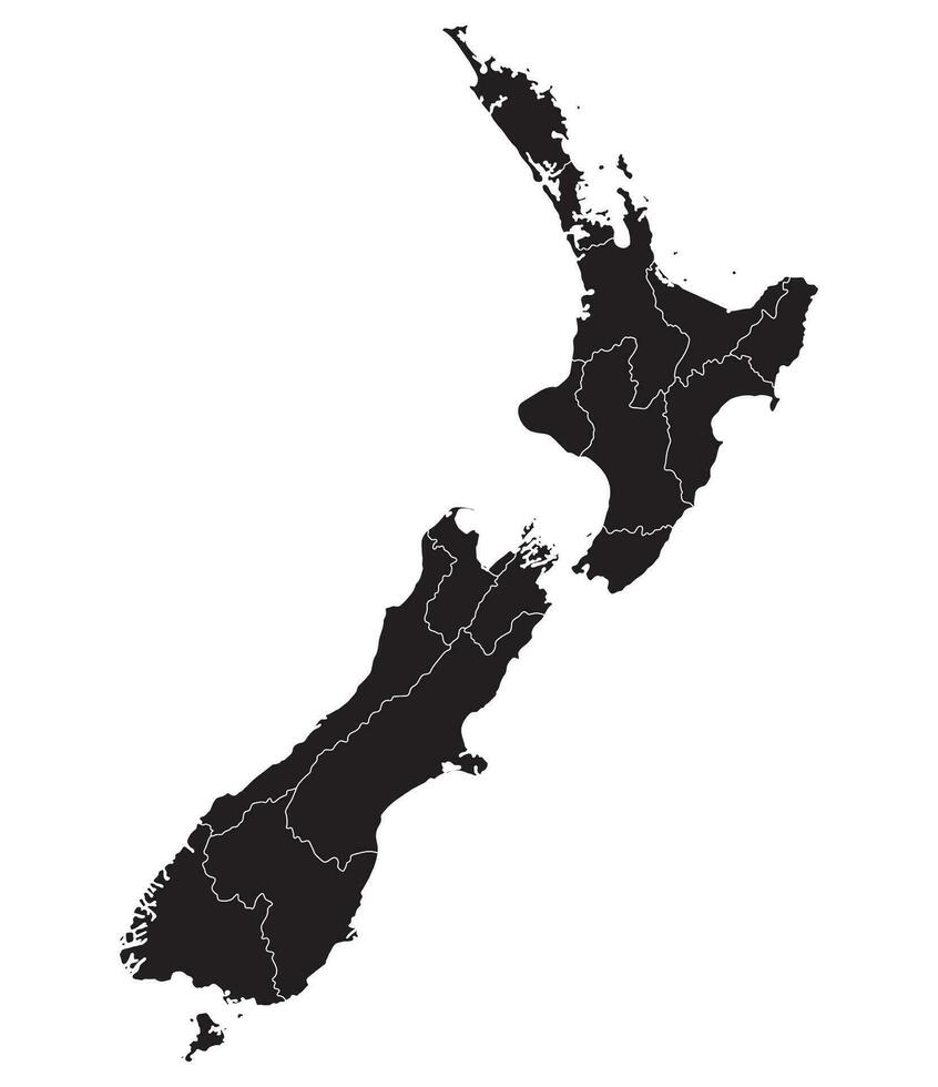 nieuw Zeeland kaart. kaart van nieuw Zeeland in administratief provincies in zwart kleur vector