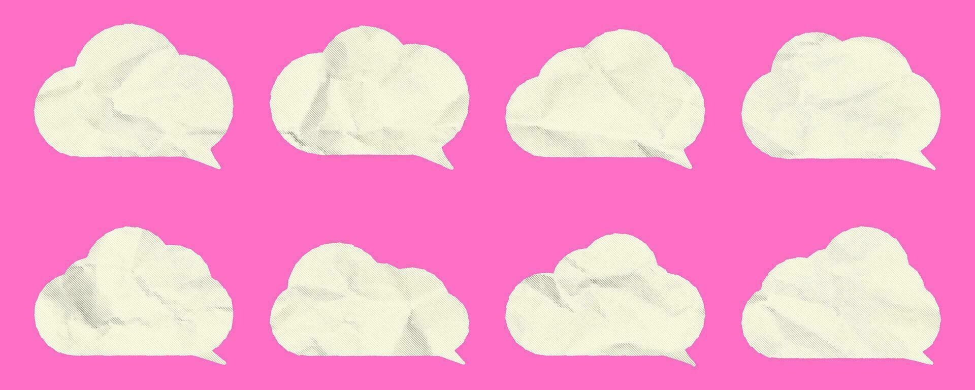 reeks van gemakkelijk wolken met papier structuur voor retro collages. een verzameling van elementen met een halftone effect voor aankondigingen en opmerkingen. vector