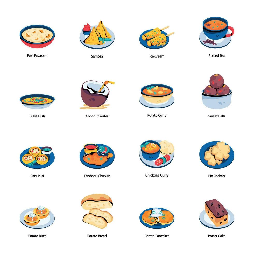 straat voedsel en traditioneel keukens vlak pictogrammen vector