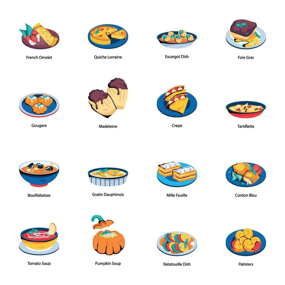 verzameling van traditioneel maaltijden vlak pictogrammen vector