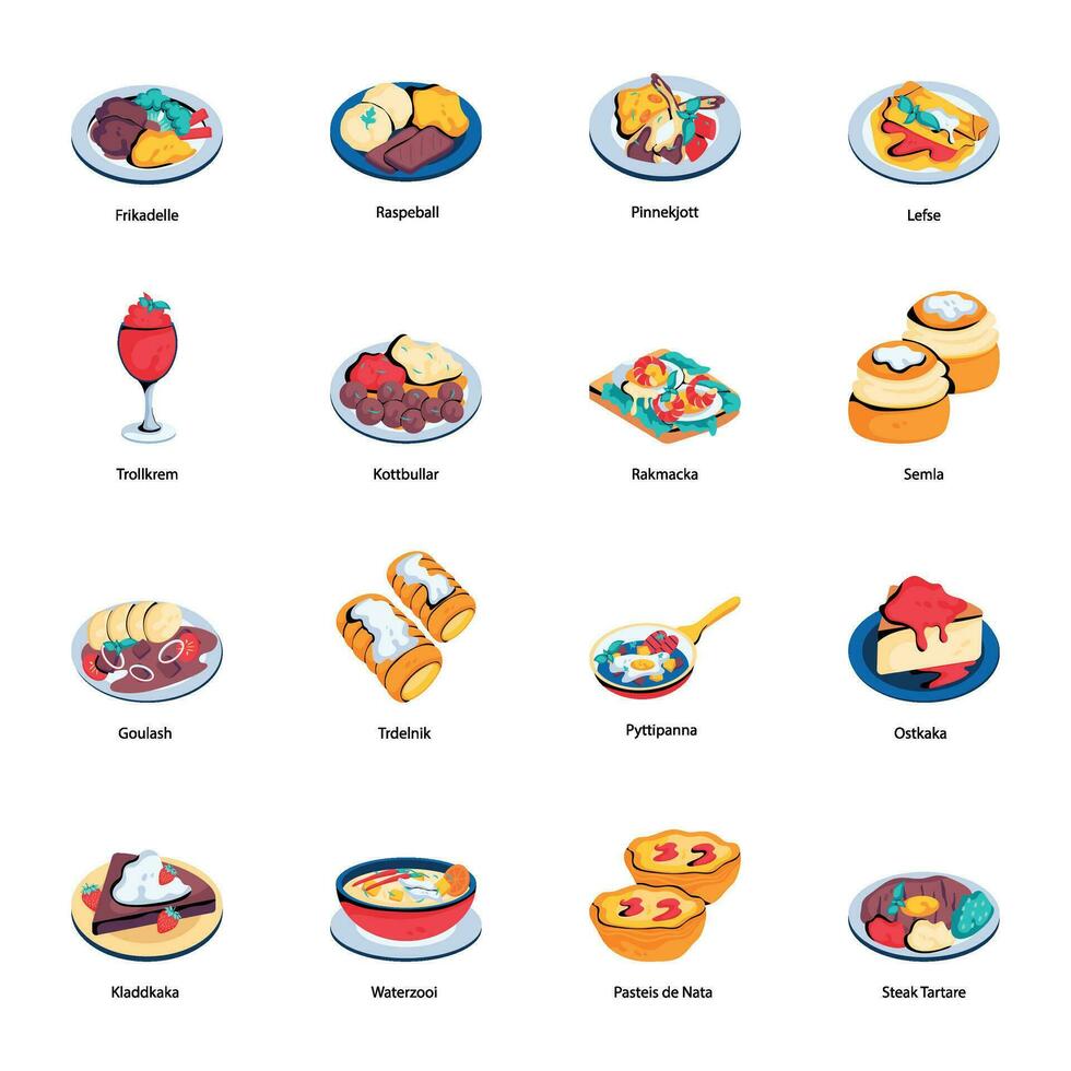 bundel van wereld klassiek voedsel vlak pictogrammen vector