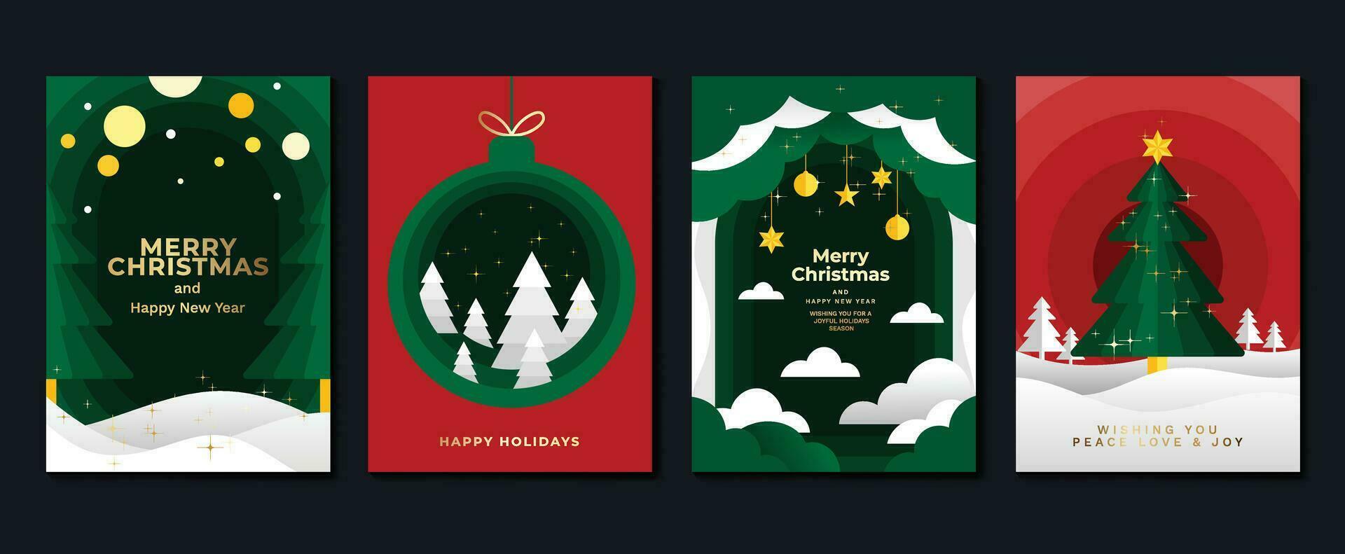 elegant Kerstmis uitnodiging kaart ontwerp vector. luxe Kerstmis boom, snuisterij bal, wolk, fonkelend ster Aan groen en rood achtergrond. ontwerp illustratie voor omslag, afdrukken, poster, behang. vector