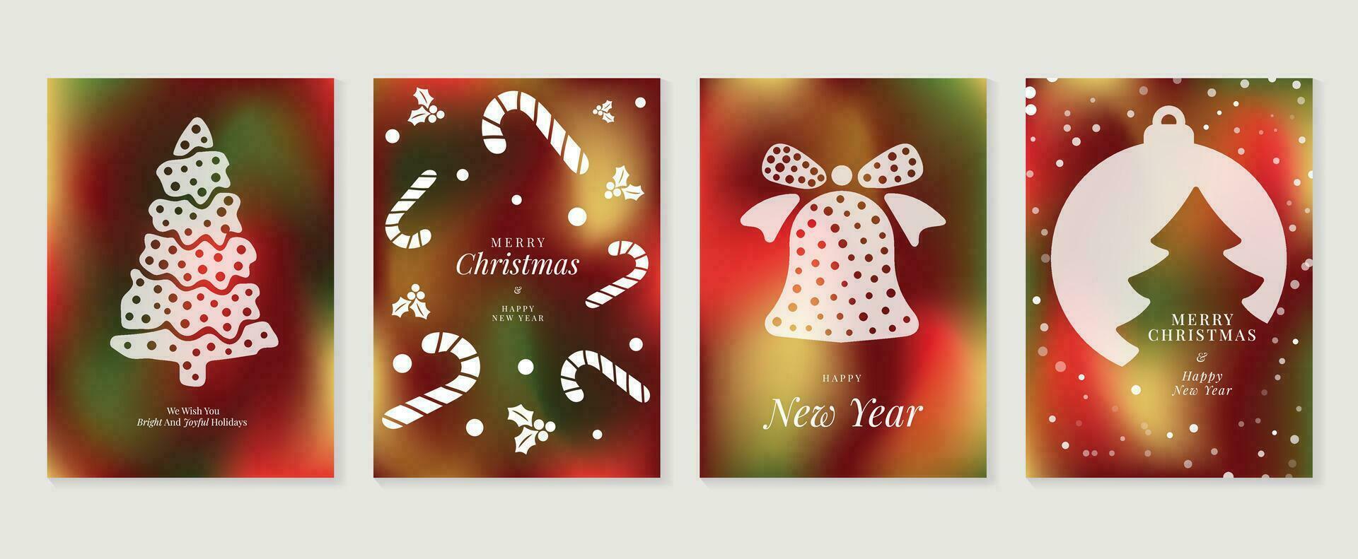 vrolijk Kerstmis concept poster set. schattig helling holografische achtergrond vector met levendig kleur, Kerstmis boom, snoep riet. kunst modieus behang ontwerp voor sociaal media, kaart, banier, folder.