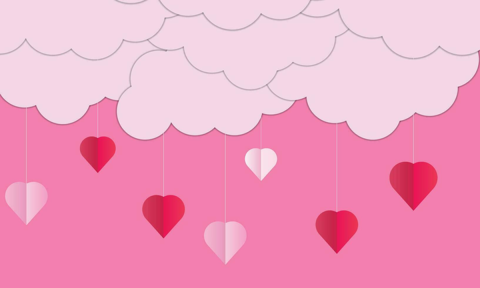 achtergrond ontwerp met papier besnoeiing wolken. plaats voor tekst. gelukkig Valentijnsdag dag uitverkoop hoofd met hangende harten. vector