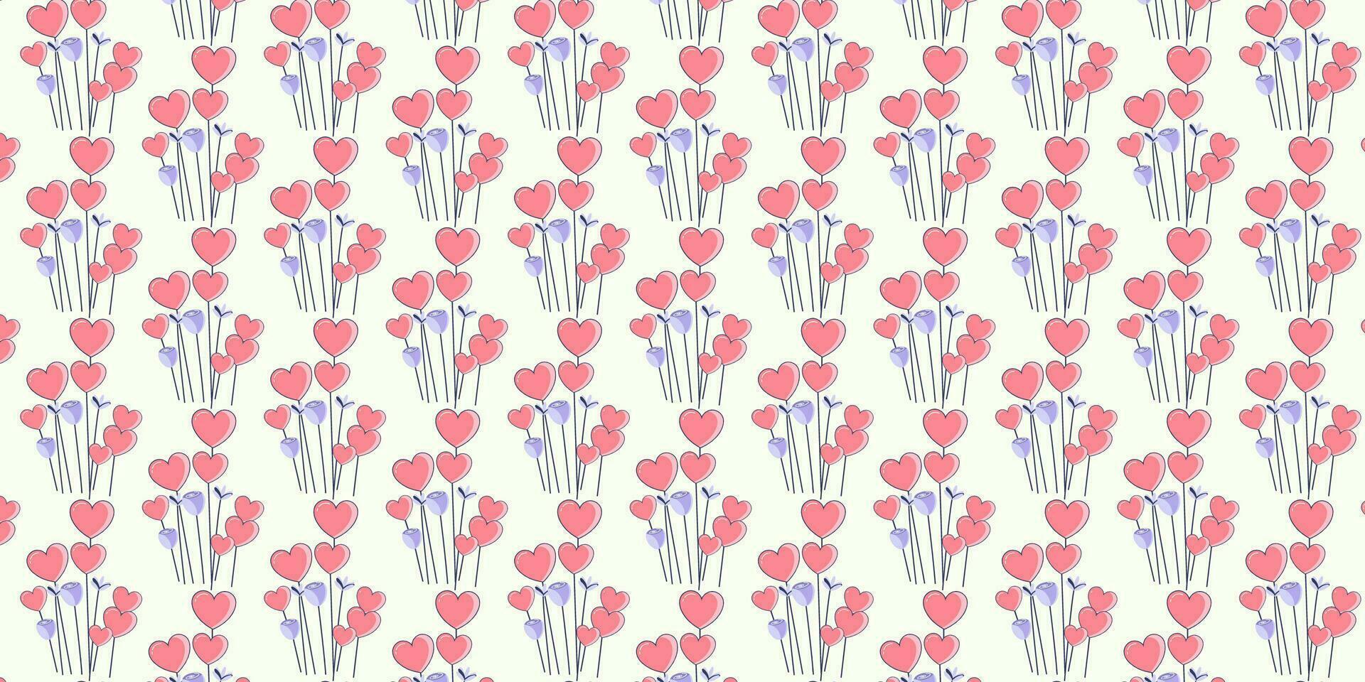 naadloos romantisch patroon met hand- getrokken roze hart bloemen en magenta roos Aan wit achtergrond. klaar sjabloon voor ontwerp, ansichtkaarten, afdrukken, poster, partij, Valentijnsdag dag, wijnoogst textiel. vector