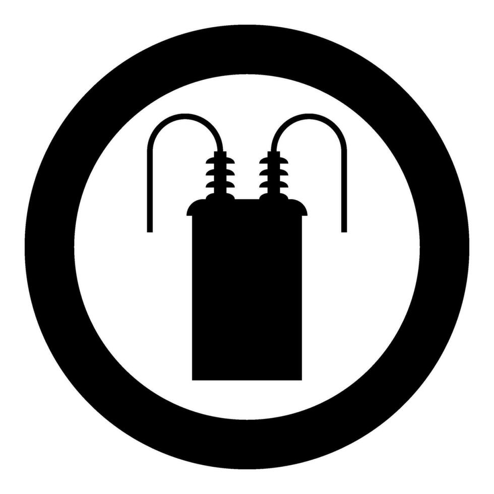 elektrisch transformator hoog Spanning onderstation energie macht icoon in cirkel ronde zwart kleur vector illustratie beeld solide schets stijl