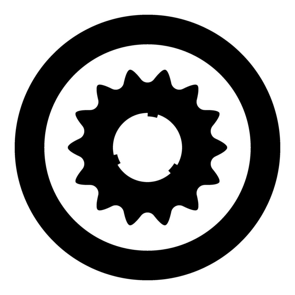 tandwiel tandwiel fiets ster uitrusting onderhoud tandwiel radertjes wiel met tanden bezighoudt met keten icoon in cirkel ronde zwart kleur vector illustratie beeld solide schets stijl