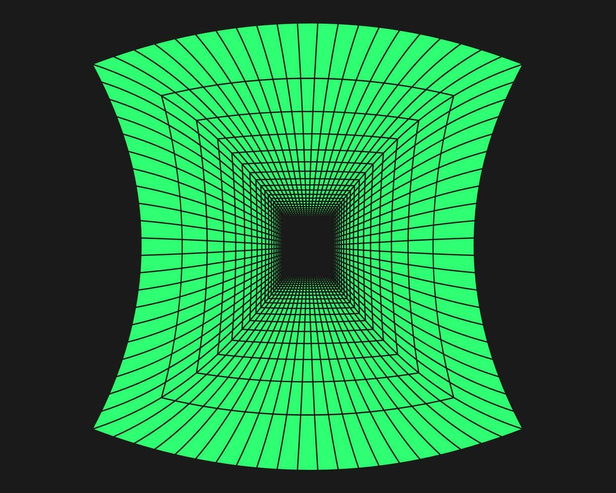 cyberpunk perspectief tunnel. cyber geometrie y2k element. geïsoleerd stijl Aan zwart achtergrond. vector modieus illustratie.