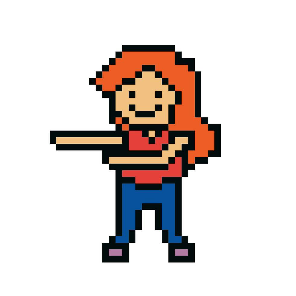 schattig pixel tekenfilm 8 bit karakter vrouw opdrachten opleiding alleen levensstijl vector voor decoratie leven stijl 8 beetje vrouw dans oefening Sportschool geschiktheid warm omhoog vector.