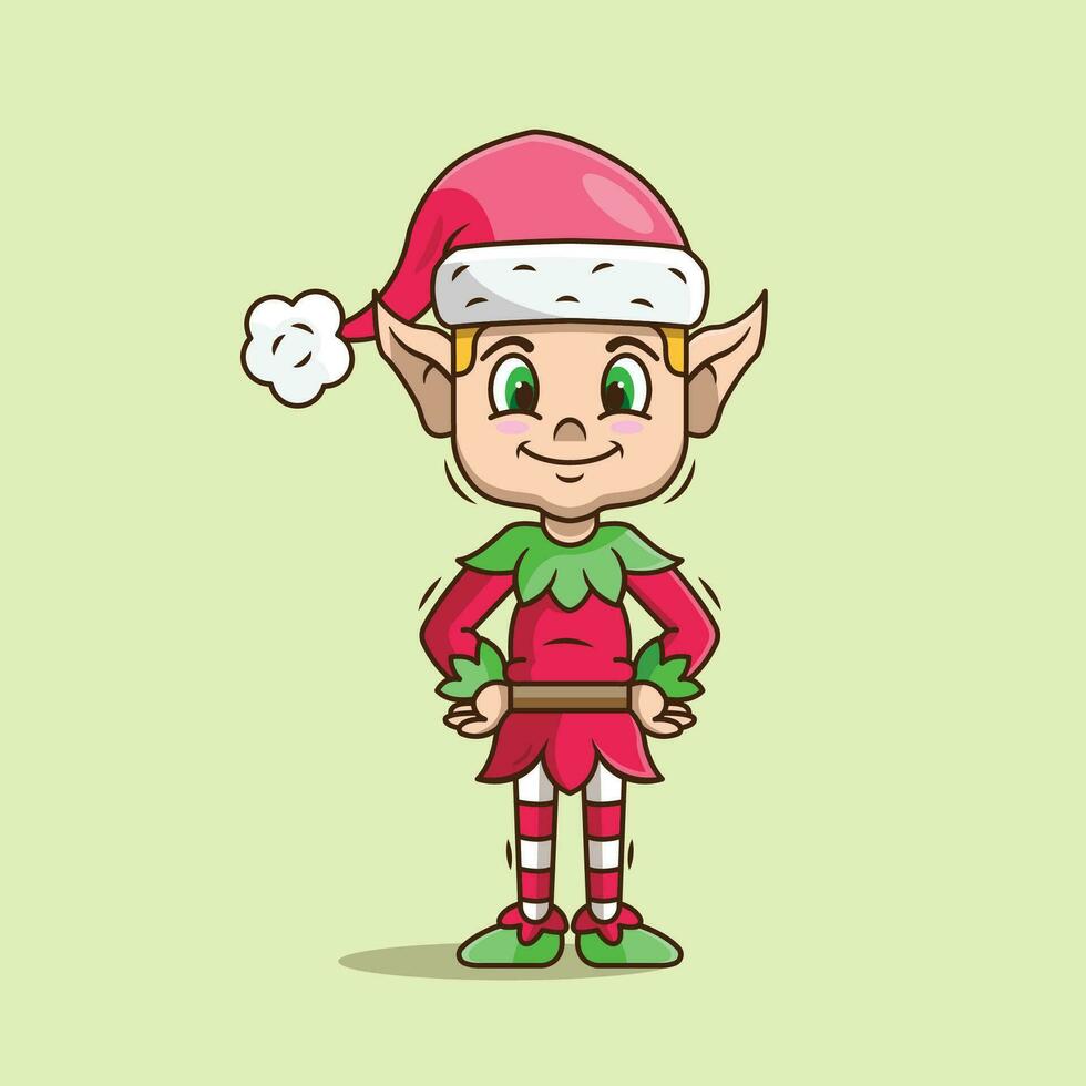 Kerstmis elf met de kerstman mode vector