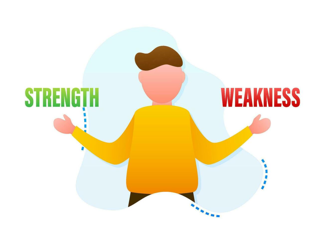 persoonlijk sterke punten en zwakke punten concept, vector illustratie van een Mens balanceren beide zijden voor zelf ontwikkeling en groei
