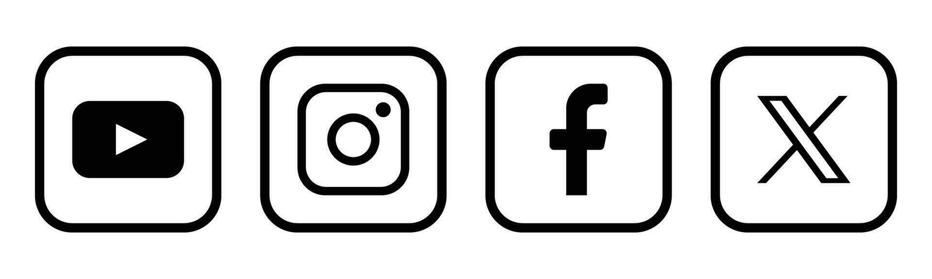 sociaal media merken logo reeks - youtube, facebook, instagram, twitter pictogrammen vector