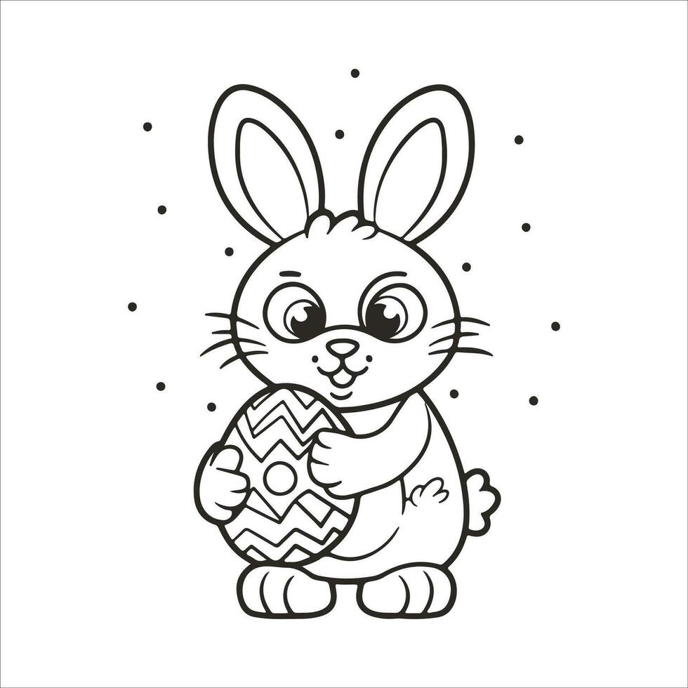 Pasen konijn met een Pasen ei. zwart en wit vector illustratie voor kleur boek lijn kunst.