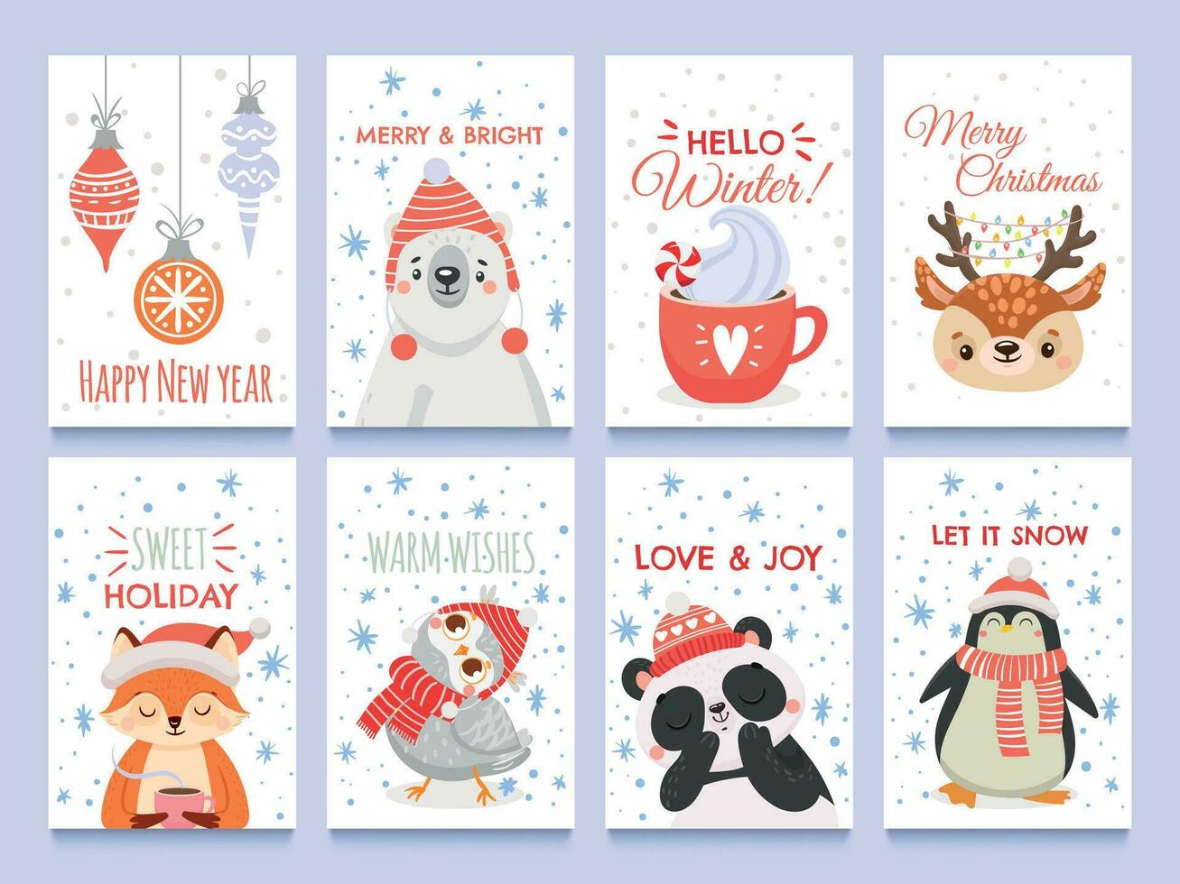 schattig dieren Kerstmis kaarten. vector Kerstmis winter vakantie