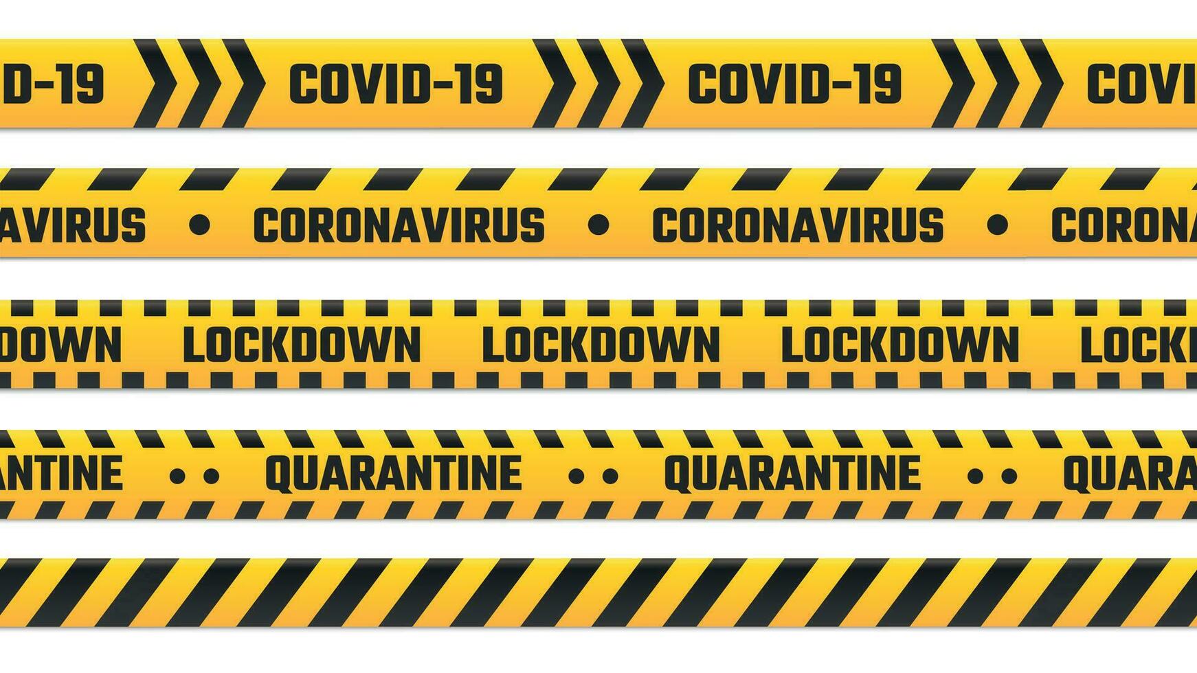 quarantaine strepen, geel plakband voor grens. waarschuwing cordon voor covid 19 uitbraak, coronavirus ziekte vector