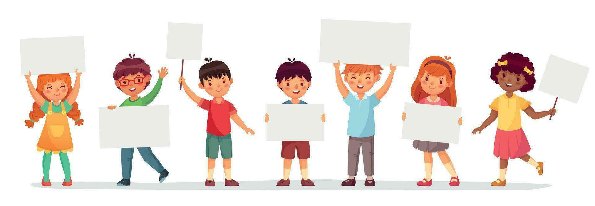 kinderen Holding spandoeken. vector jongen en meisje