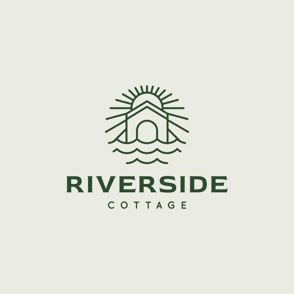 rivier- huis monoline logo ontwerp sjabloon vector