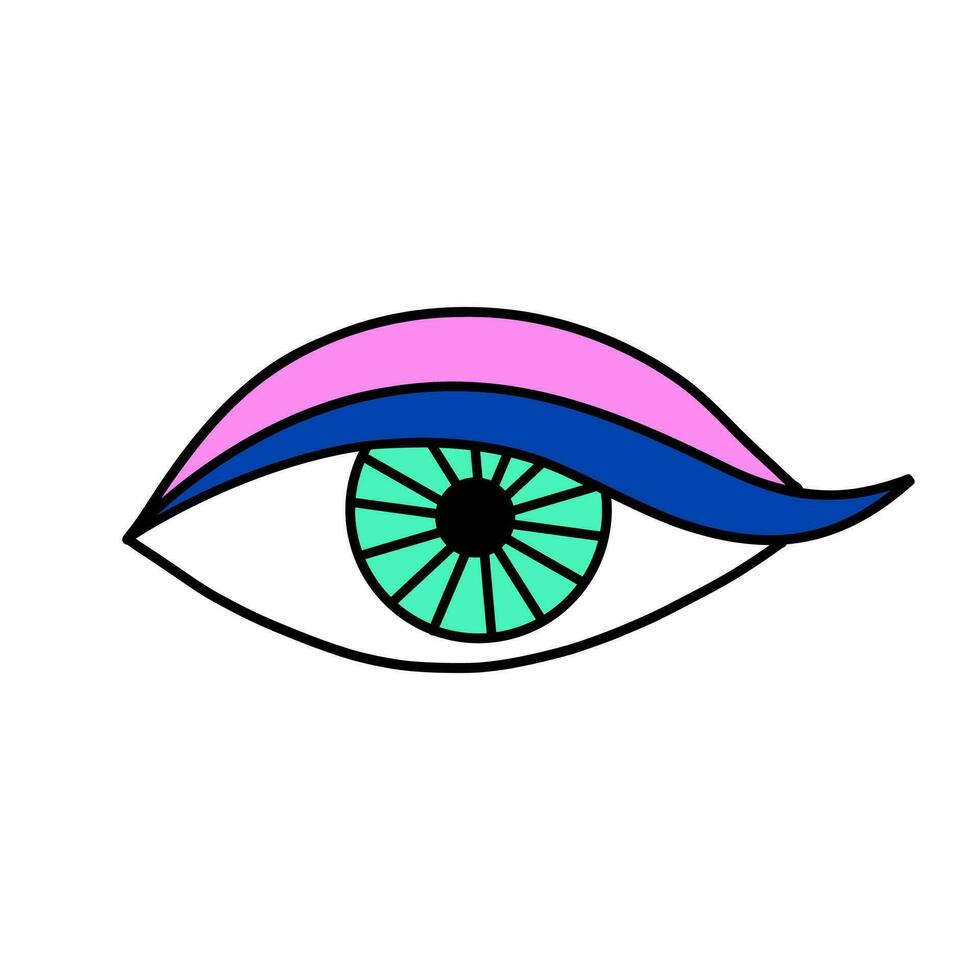 tekening Open oog icoon. 1990 retro gekleurde oog symbool. 90s 00s stijl hand- getrokken vector sticker