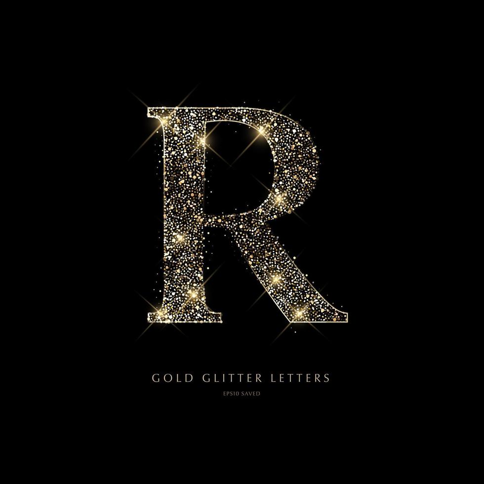 glinsterende gouden letters op een zwarte achtergrond, glanzende letters. vector