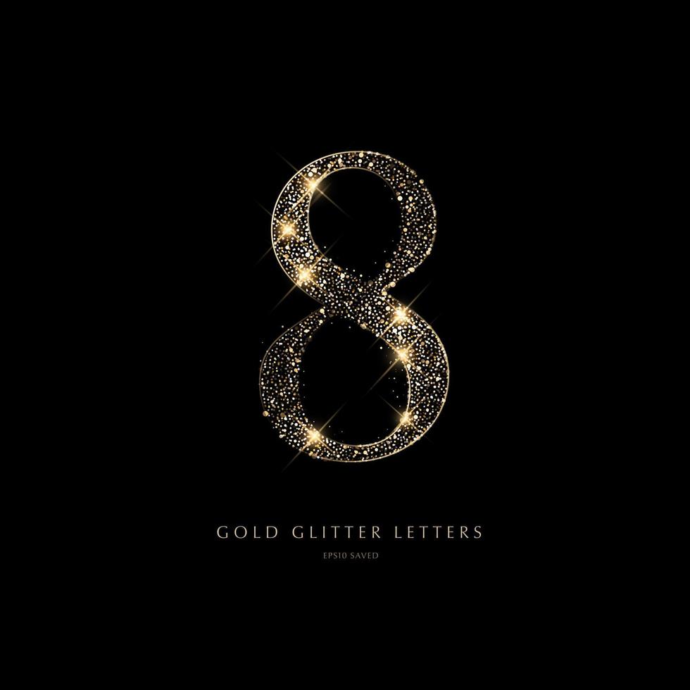 glinsterende gouden letters op een zwarte achtergrond, glanzende letters. vector