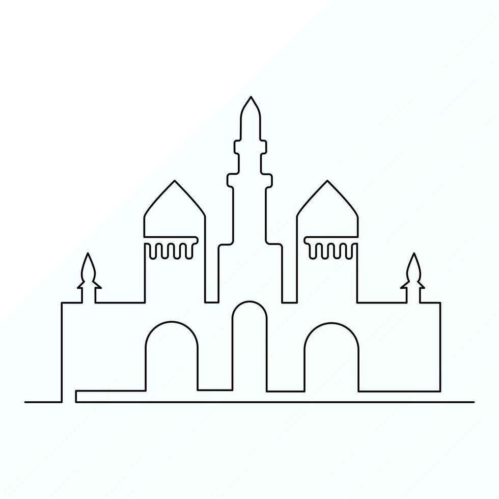 Ramadan karim doorlopend single lijn kunst tekening en moskee een lijn vector kunst illustratie